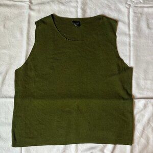 Eileen Fisher Dark Green Sleeveless Silk and Cashmere Soft Knit Top